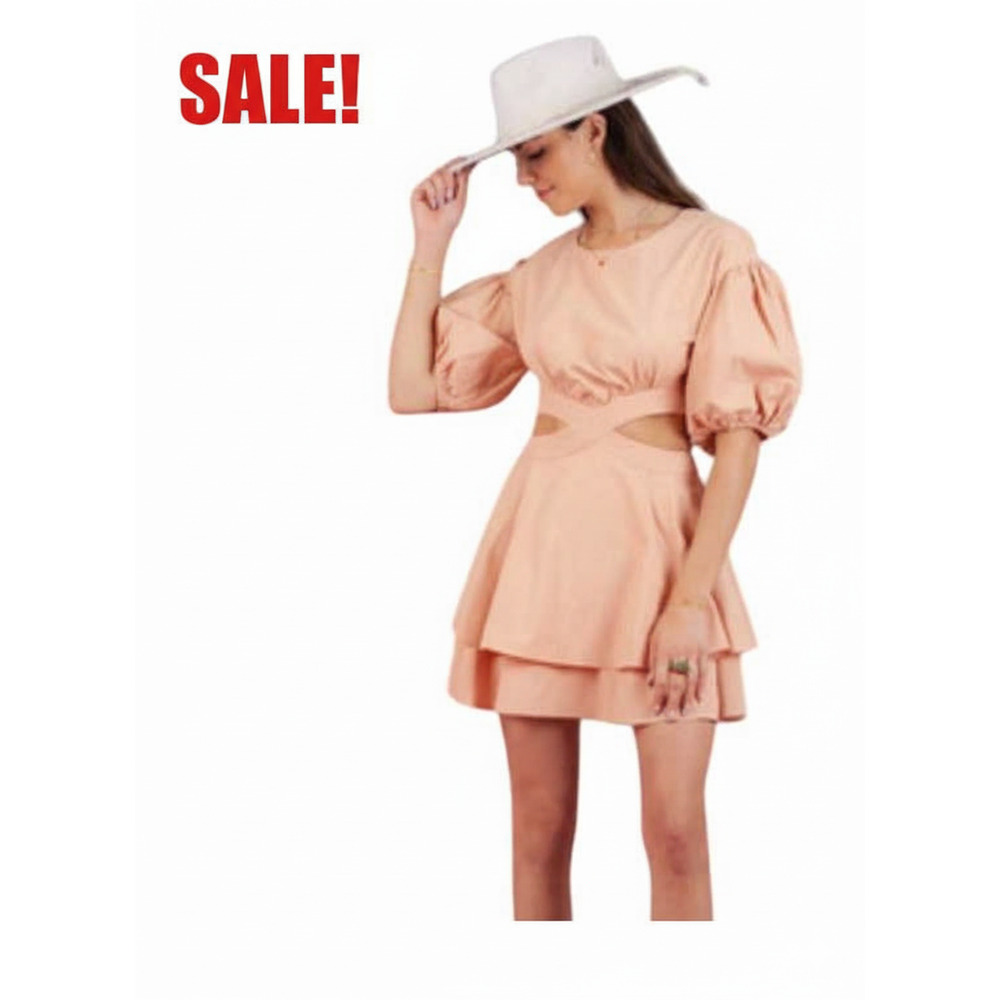 CLEARANCE! NWT Lucca Whitney Puff Sleeve Cutout Rodeo Dress, Coral, Size X-Small